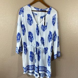 DDSOL Blue And White Boho Shirts Romper